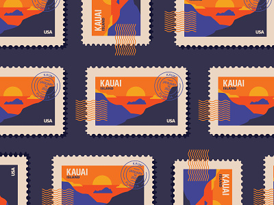 Kauai Hawaii beach design drawing environment hawaii illustration island islands kauai landscape mail mailing ocean procreate series stamp stamps texture type vintage