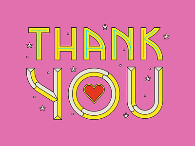 Thank you...thank you very much adobe animation cute extrude heart heartbeat illustration line loop movement muti pink sparkle star thanks typography typography design vector